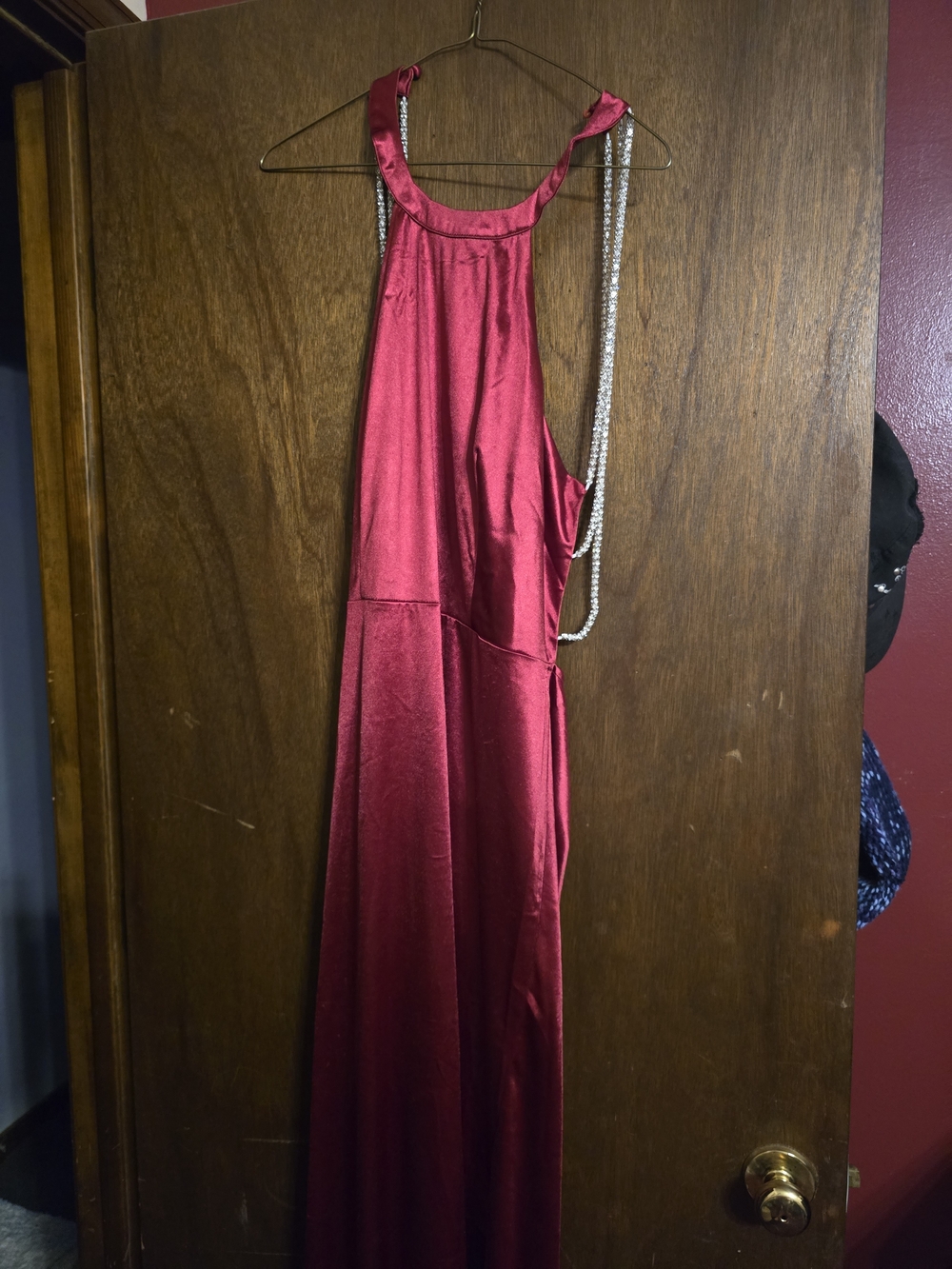 Elegant Red Satin Halter Maxi Dress